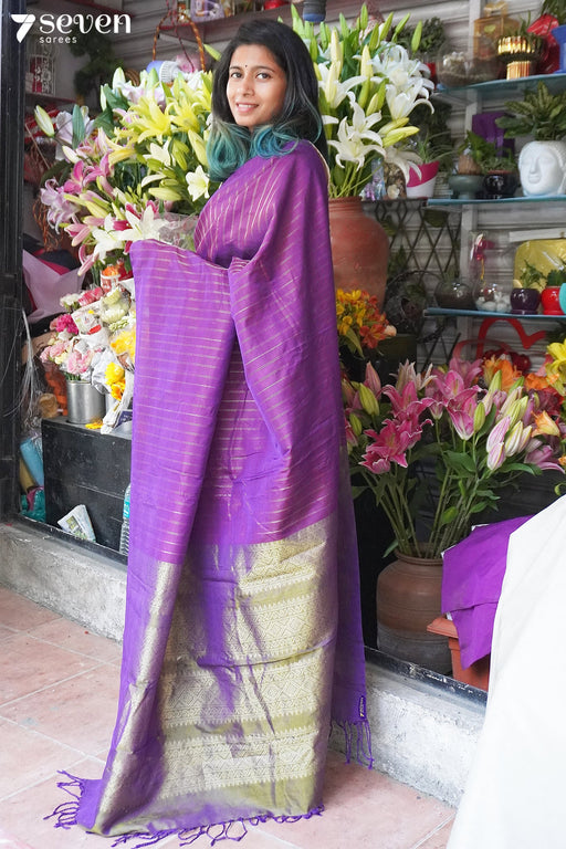 The Purple Ravine Seven Signature Seven Handloom Purple Bangalore Vegan Silk Saree - Seven Sarees - Saree - Seven Sarees