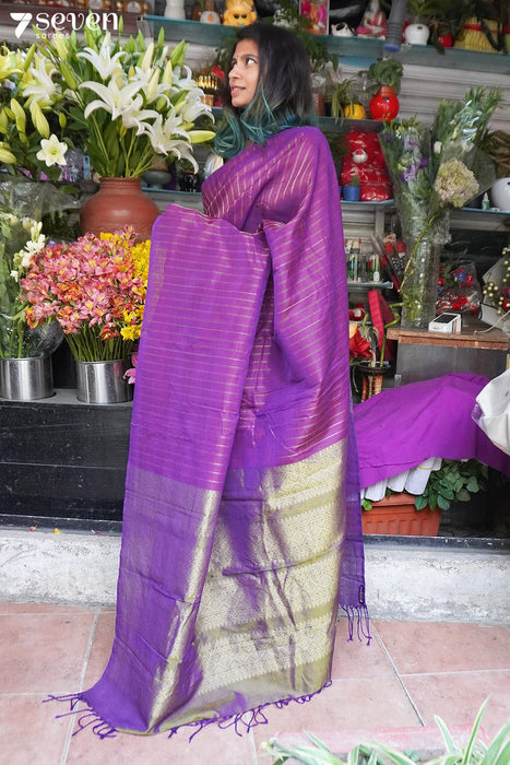 The Purple Ravine Seven Signature Seven Handloom Purple Bangalore Vegan Silk Saree - Seven Sarees - Saree - Seven Sarees