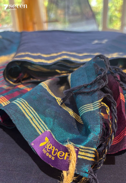 The Rain Goddess Seven Signature Seven Handloom Blue Bangalore Vegan Silk Saree - Seven Sarees - Saree - Seven Sarees