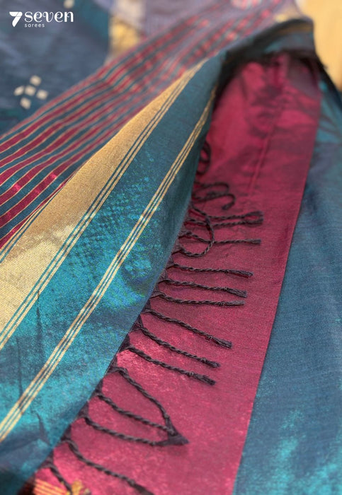 The Rain Goddess Seven Signature Seven Handloom Blue Bangalore Vegan Silk Saree - Seven Sarees - Saree - Seven Sarees
