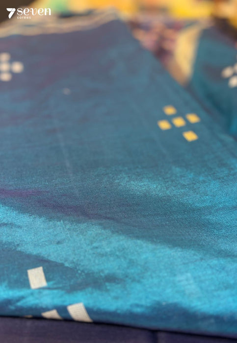 The Rain Goddess Seven Signature Seven Handloom Blue Bangalore Vegan Silk Saree - Seven Sarees - Saree - Seven Sarees