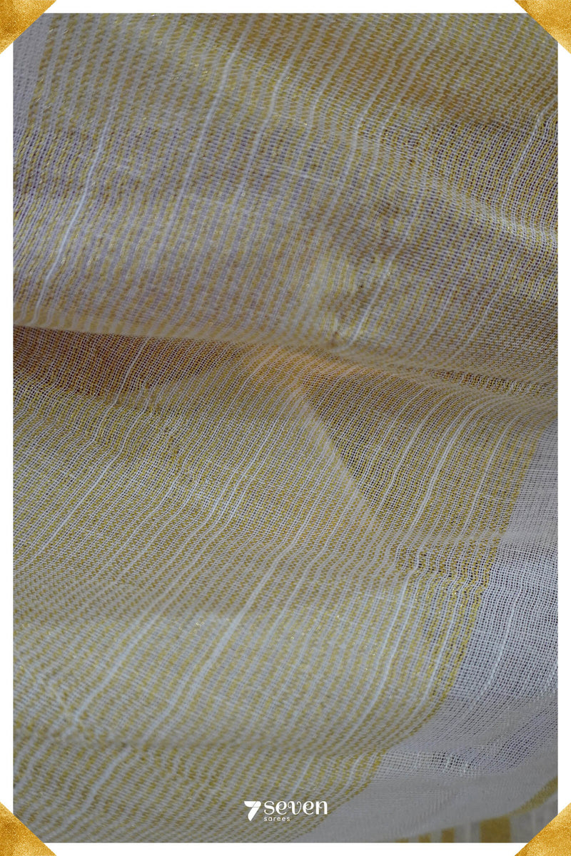 The Special Onam Off - White Viscose - Cotton Saree with Gold border - Seven Sarees - Saree - Seven Sarees