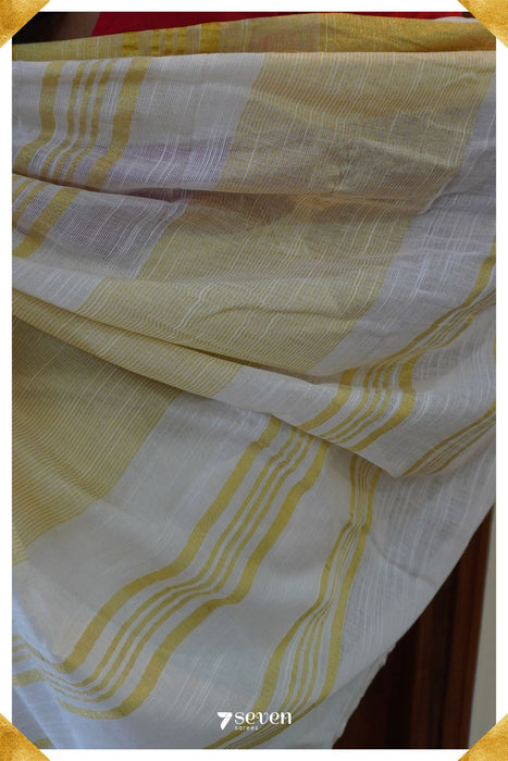 The Special Onam Off - White Viscose - Cotton Saree with Gold border - Seven Sarees - Saree - Seven Sarees