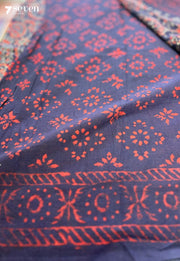 The Wild Buttercup Jaipur Blue Handblock 100% Cotton Saree - Seven Sarees - Saree - Seven Sarees