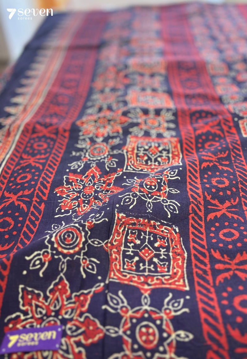 The Wild Buttercup Jaipur Blue Handblock 100% Cotton Saree - Seven Sarees - Saree - Seven Sarees