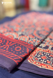 The Wild Buttercup Jaipur Blue Handblock 100% Cotton Saree - Seven Sarees - Saree - Seven Sarees