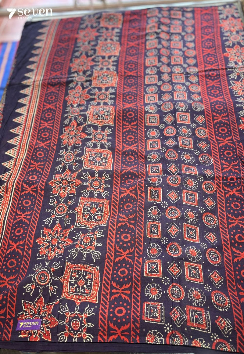 The Wild Buttercup Jaipur Blue Handblock 100% Cotton Saree - Seven Sarees - Saree - Seven Sarees