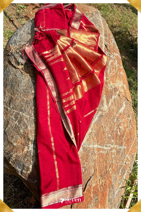 Thega Signature Seven Handloom Red Bangalore Cotton Saree - Seven Sarees - Saree - Seven Sarees