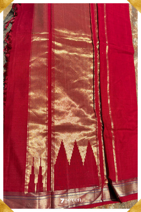 Thega Signature Seven Handloom Red Bangalore Cotton Saree - Seven Sarees - Saree - Seven Sarees