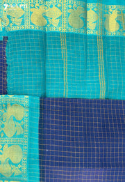Thevadharam Madurai Blue Handmade Pure Cotton Sungudi Saree - Seven Sarees - Saree - Seven Sarees