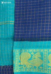Thevadharam Madurai Blue Handmade Pure Cotton Sungudi Saree - Seven Sarees - Saree - Seven Sarees