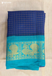 Thevadharam Madurai Blue Handmade Pure Cotton Sungudi Saree - Seven Sarees - Saree - Seven Sarees