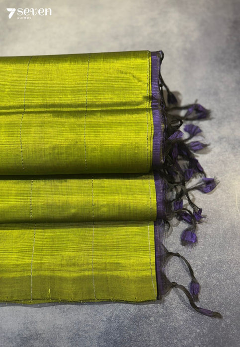 Tholi Mangalagiri Handloom Green Vegan Silk Saree - Seven Sarees - Saree - Seven Sarees