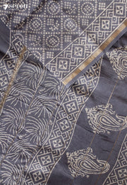Tholvaya Jaipur Purple Hand Block Printed Silk Cotton Saree - Seven Sarees - Saree - Seven Sarees
