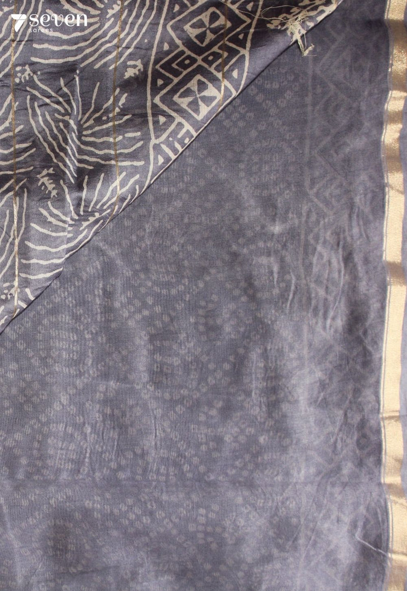 Tholvaya Jaipur Purple Hand Block Printed Silk Cotton Saree - Seven Sarees - Saree - Seven Sarees
