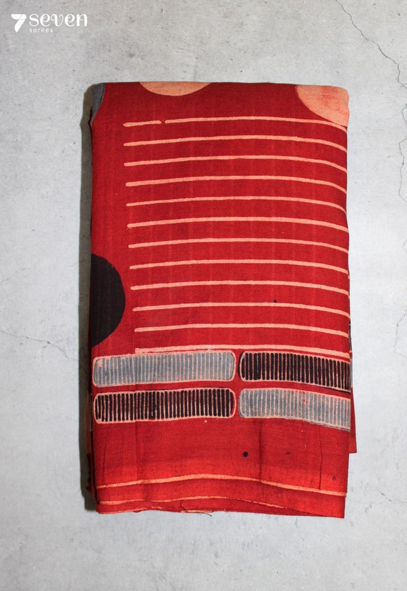 Thomari Kutch Red Pure Handmade Ajrakh 100% Cotton Saree - Seven Sarees - Saree - Seven Sarees