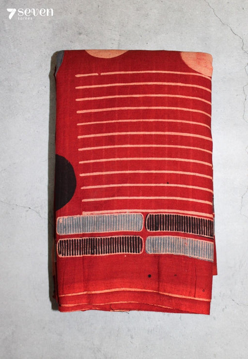 Thomari Kutch Red Pure Handmade Ajrakh 100% Cotton Saree - Seven Sarees - Saree - Seven Sarees