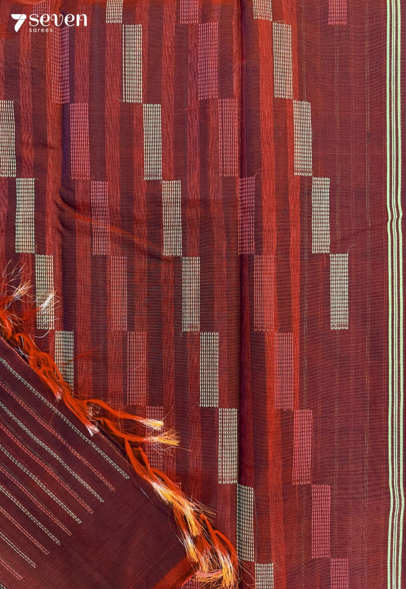 Tittiksha Signature Seven Handloom Red Bangalore Pure Silk Cotton Saree - Seven Sarees - Saree - Seven Sarees