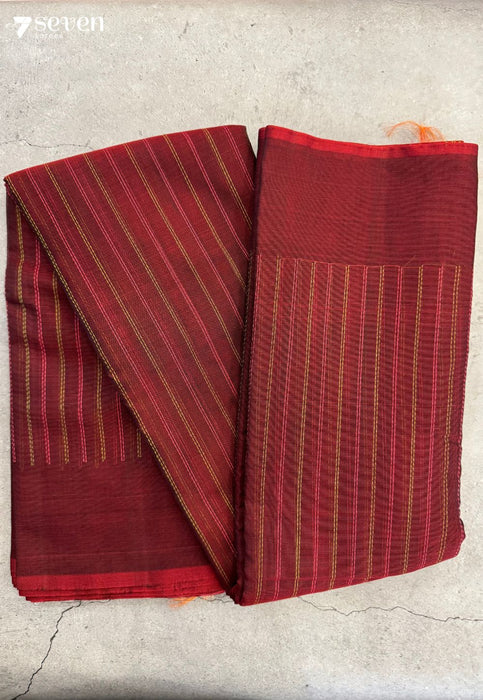 Tittiksha Signature Seven Handloom Red Bangalore Pure Silk Cotton Saree - Seven Sarees - Saree - Seven Sarees