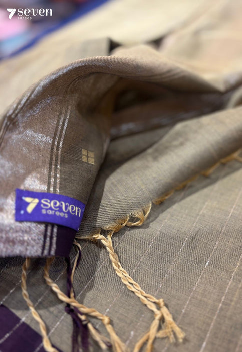 Tiya Signature Seven Handloom Brown Bangalore Pure Cotton Saree - Seven Sarees - Saree - Seven Sarees