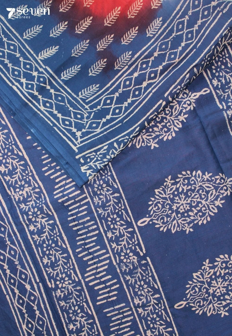 Tolvini Jaipur Red Hand Block Printed 100% Cotton Saree - Seven Sarees - Saree - Seven Sarees
