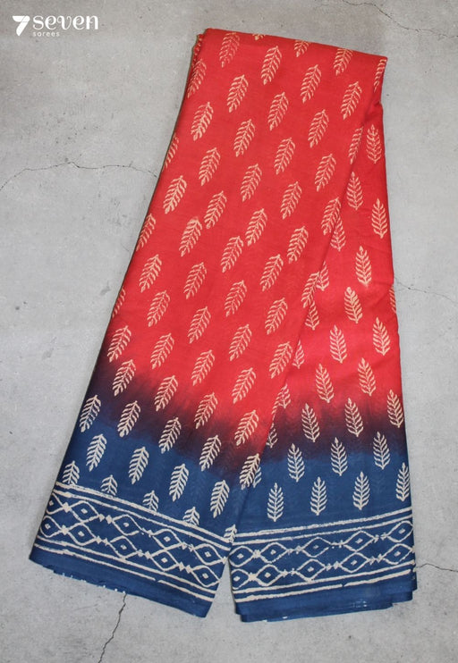 Tolvini Jaipur Red Hand Block Printed 100% Cotton Saree - Seven Sarees - Saree - Seven Sarees