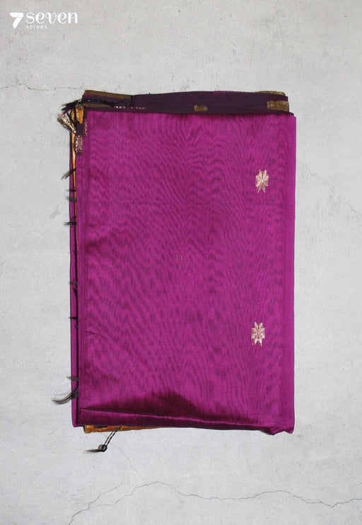 Toranvi Maheshwari Handloom Purple Silk Cotton Saree - Seven Sarees - Seven Sarees