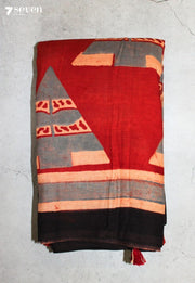 Torumi Kutch Red Pure Handmade Ajrakh 100% Cotton Saree - Seven Sarees - Saree - Seven Sarees