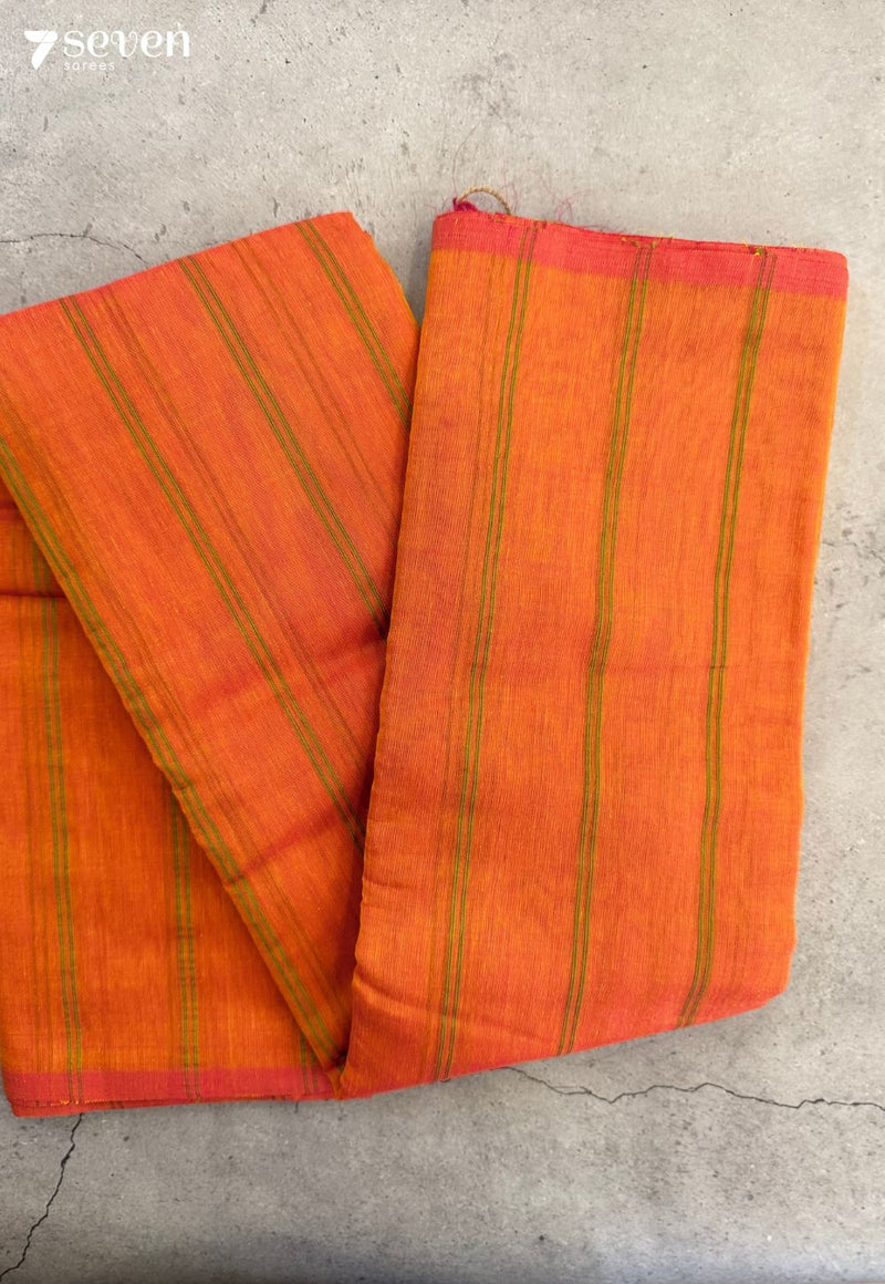Tritka Signature Seven Handloom Orange Bangalore Pure Silk Cotton Saree - Seven Sarees - Saree - Seven Sarees
