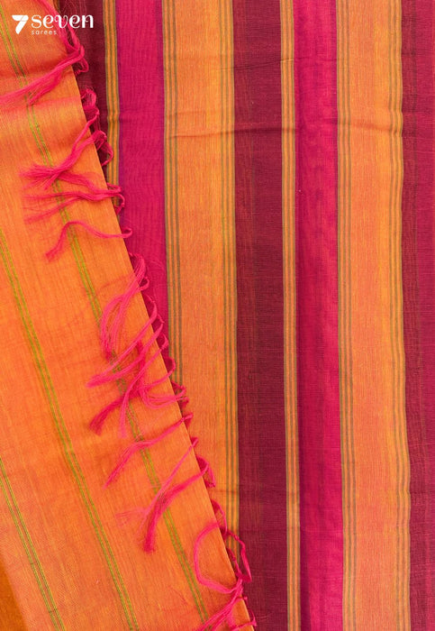 Tritka Signature Seven Handloom Orange Bangalore Pure Silk Cotton Saree - Seven Sarees - Saree - Seven Sarees