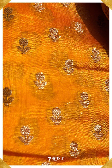 Tubra Benares Mustard Orange Pure Silk Saree | Silk Mark Certified - Seven Sarees - Saree - Seven Sarees