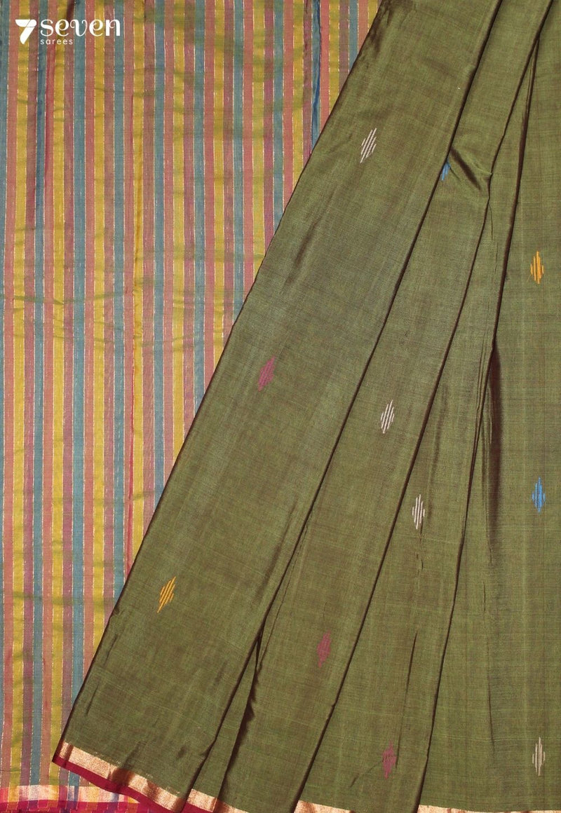 Tuhvani Signature Seven Handloom Green Bangalore Pure Cotton Saree - Seven Sarees - Saree - Seven Sarees