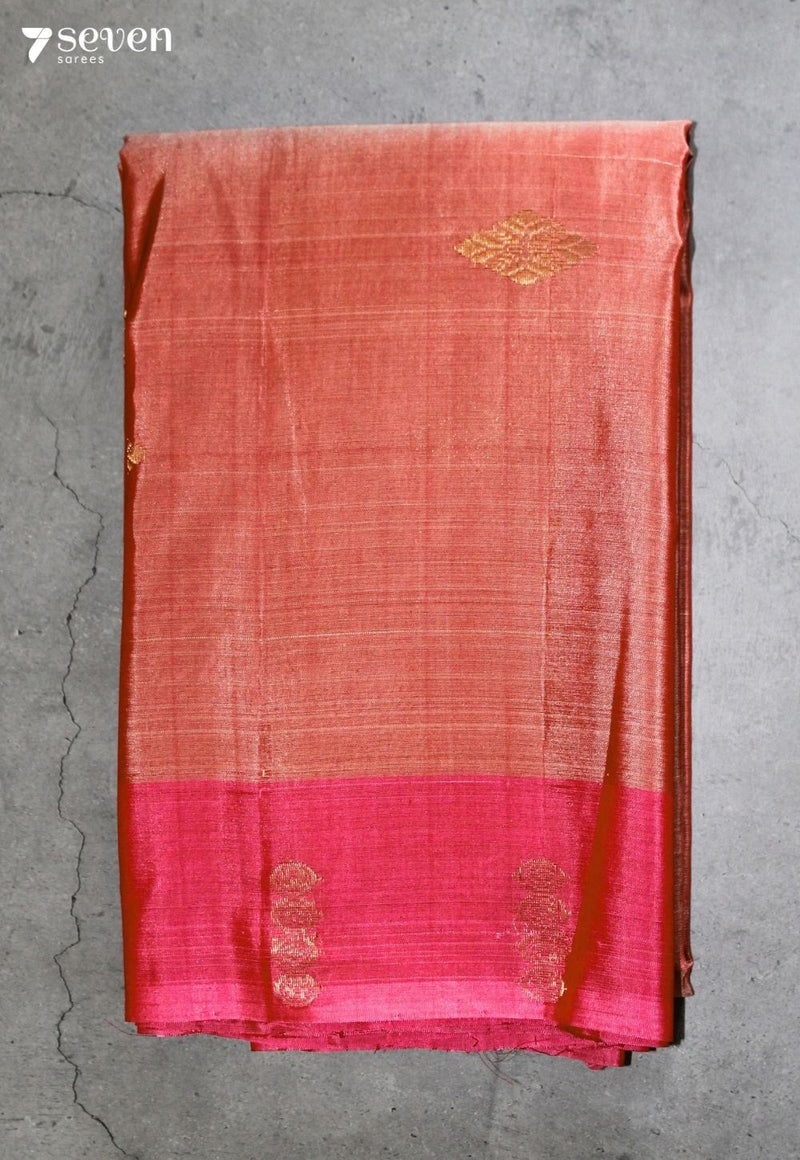 Tuhvya Signature Seven Handloom Peach Bangalore Pure Silk Cotton Saree - Seven Sarees - Saree - Seven Sarees