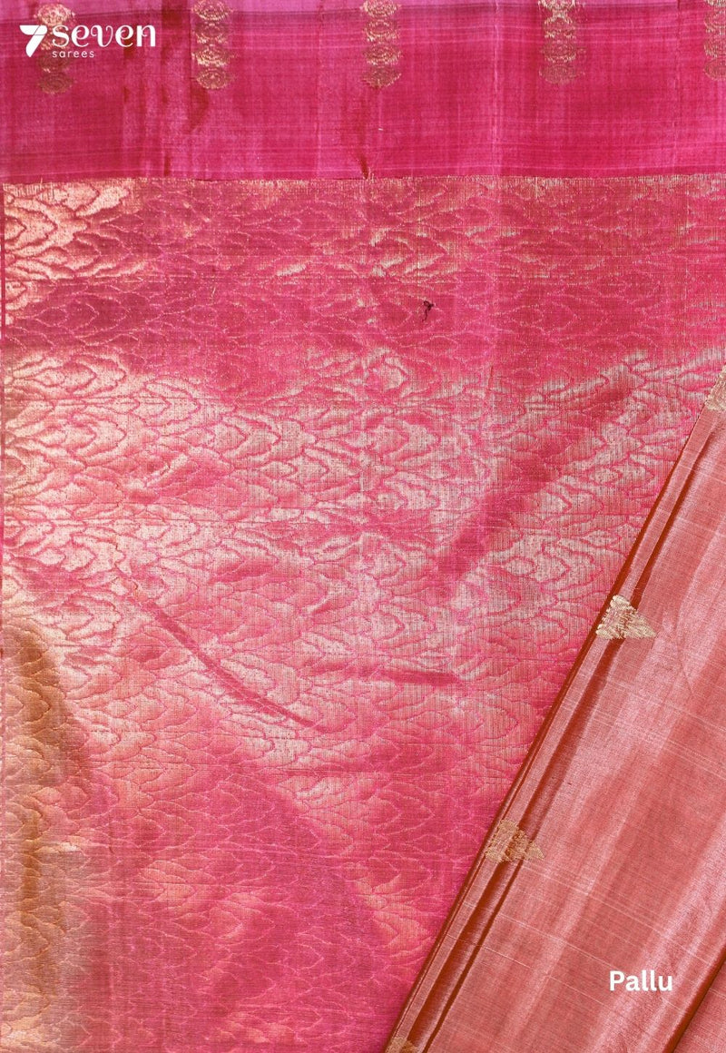 Tuhvya Signature Seven Handloom Peach Bangalore Pure Silk Cotton Saree - Seven Sarees - Saree - Seven Sarees