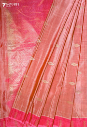 Tuhvya Signature Seven Handloom Peach Bangalore Pure Silk Cotton Saree - Seven Sarees - Saree - Seven Sarees