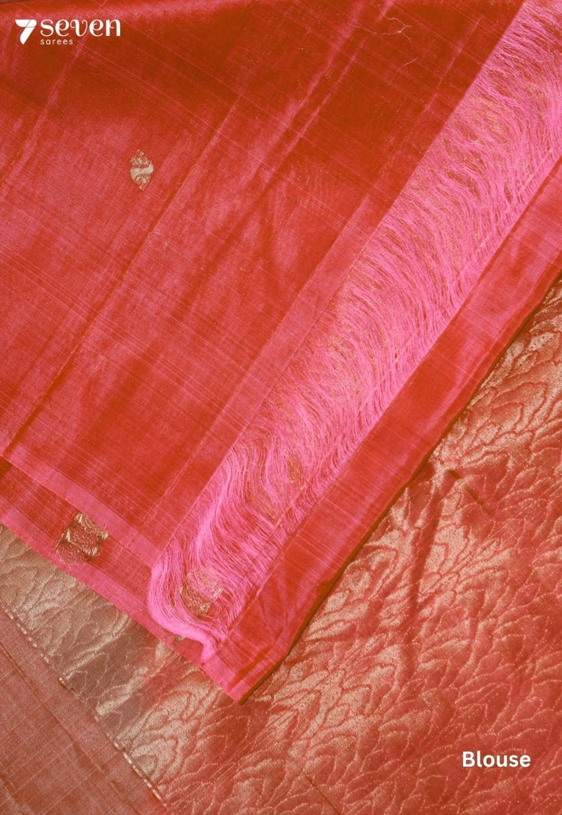 Tuhvya Signature Seven Handloom Peach Bangalore Pure Silk Cotton Saree - Seven Sarees - Saree - Seven Sarees