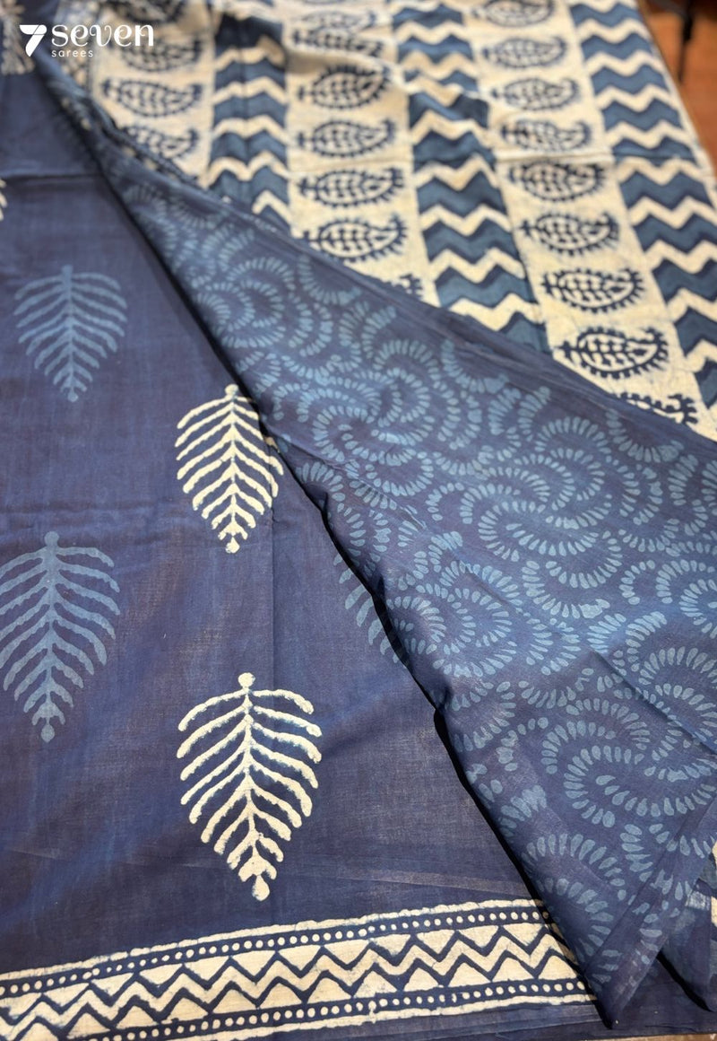 Tumbleweed & Tea Jaipur Blue Handblock 100% Cotton Saree - Seven Sarees - Saree - Seven Sarees