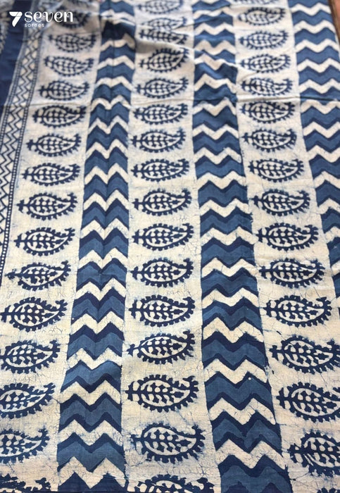 Tumbleweed & Tea Jaipur Blue Handblock 100% Cotton Saree - Seven Sarees - Saree - Seven Sarees