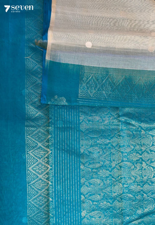 Ulsoor Mist Signature Seven Handloom Blue - Off White Bangalore Pure Silk Cotton Partly Pallu Saree - Seven Sarees - Saree - Seven Sarees