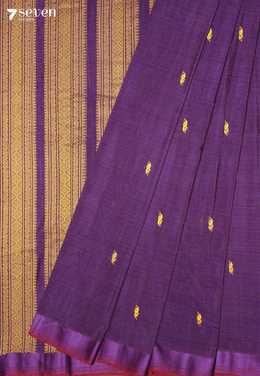 Urjita Signature Seven Handloom Purple Bangalore Pure Cotton Saree