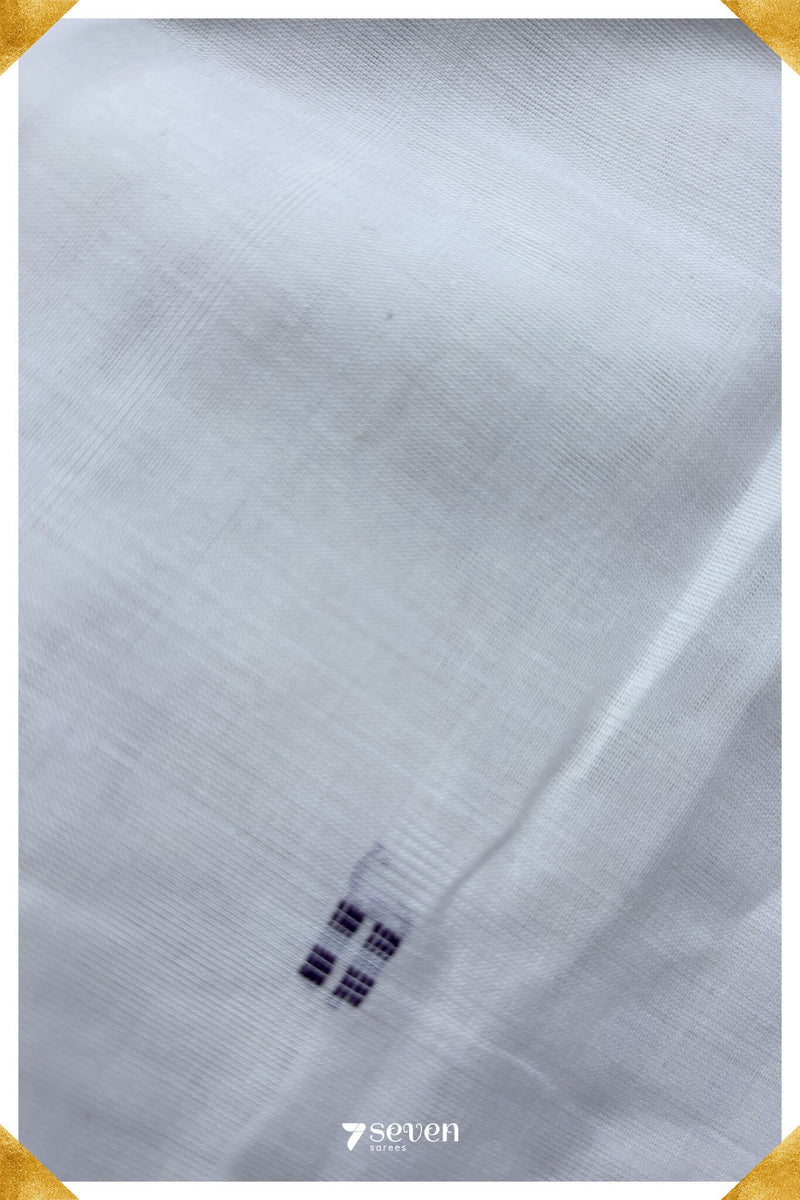 Uyir Signature Seven Handloom White Bangalore Vegan Silk Saree - Seven Sarees - Saree - Seven Sarees