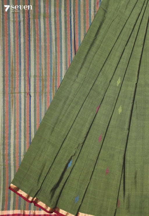 Vaanira Signature Seven Handloom Green Bangalore Pure Cotton Saree - Seven Sarees - Saree - Seven Sarees
