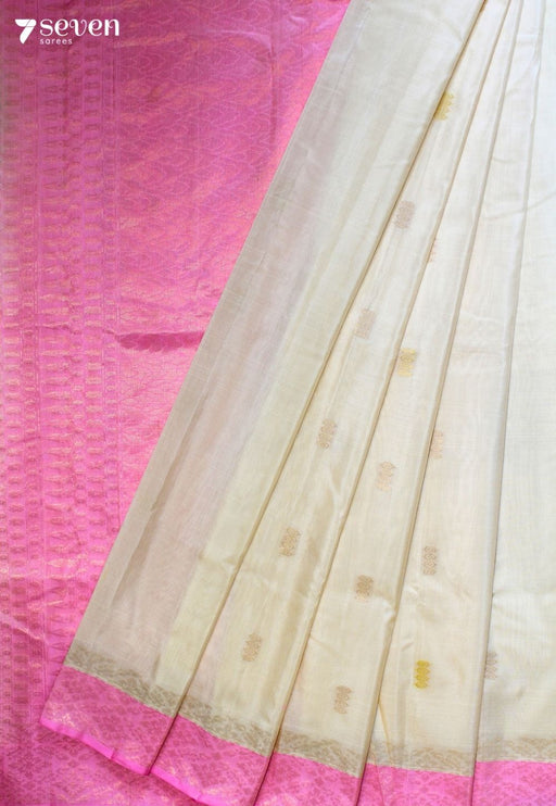 Vaanvya Signature Seven Handloom Off-White Bangalore Pure Silk Cotton Saree - Seven Sarees - Saree - Seven Sarees