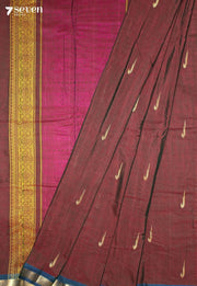 Vaarvya Signature Seven Handloom Maroon Bangalore Pure Cotton Saree - Seven Sarees - Saree - Seven Sarees
