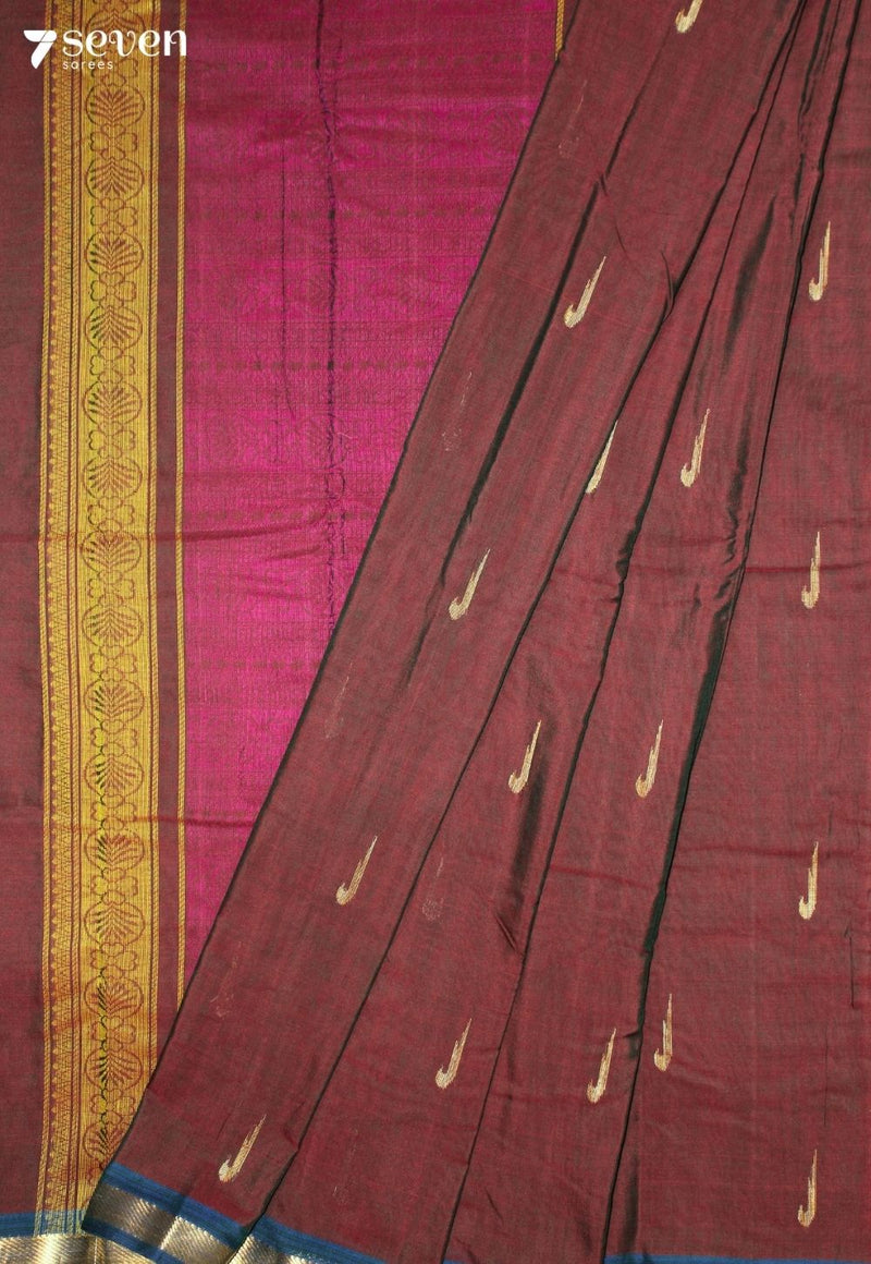 Vaarvya Signature Seven Handloom Maroon Bangalore Pure Cotton Saree - Seven Sarees - Saree - Seven Sarees