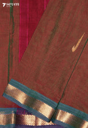 Vaarvya Signature Seven Handloom Maroon Bangalore Pure Cotton Saree - Seven Sarees - Saree - Seven Sarees