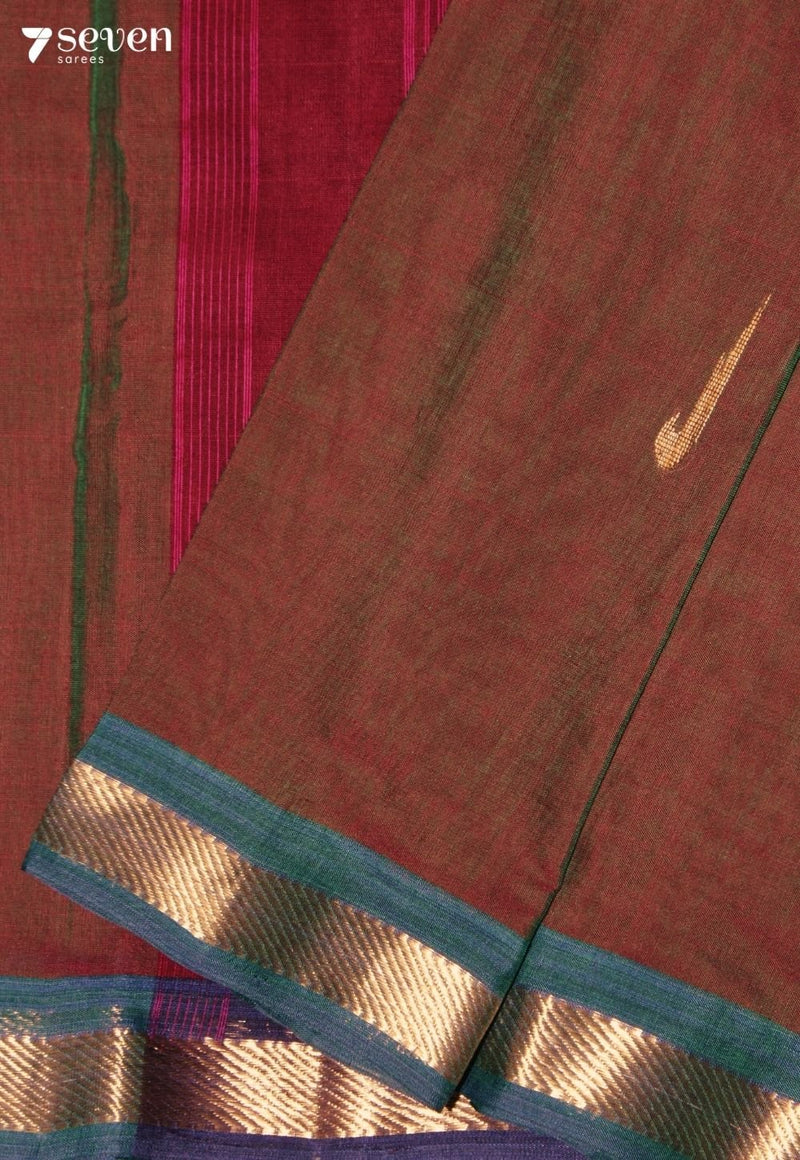 Vaarvya Signature Seven Handloom Maroon Bangalore Pure Cotton Saree - Seven Sarees - Saree - Seven Sarees