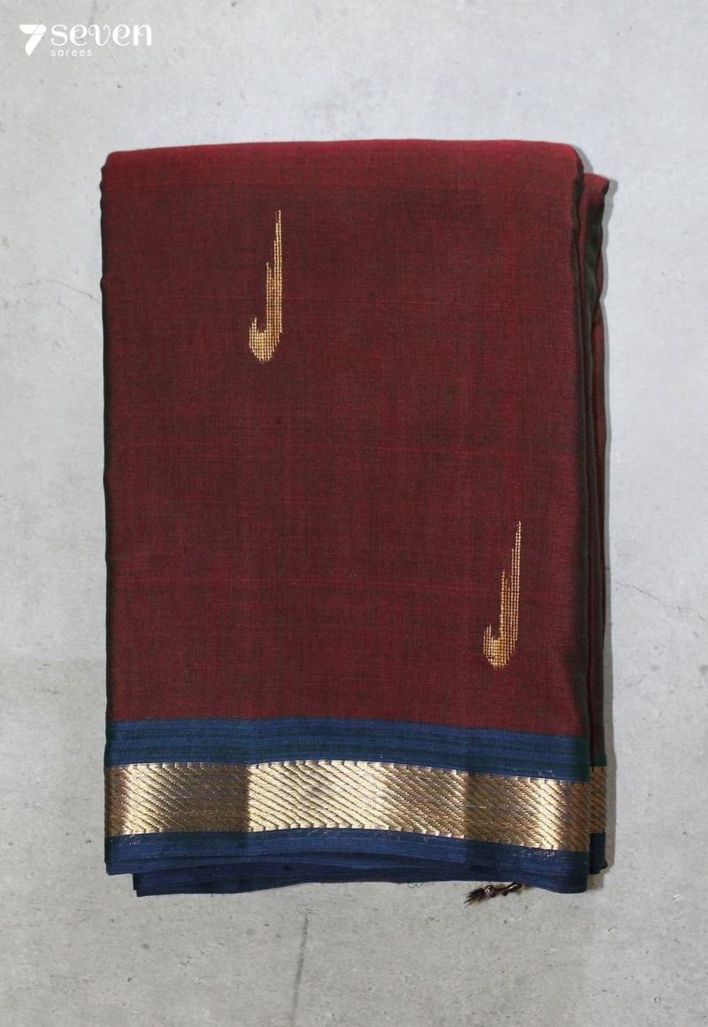Vaarvya Signature Seven Handloom Maroon Bangalore Pure Cotton Saree - Seven Sarees - Saree - Seven Sarees