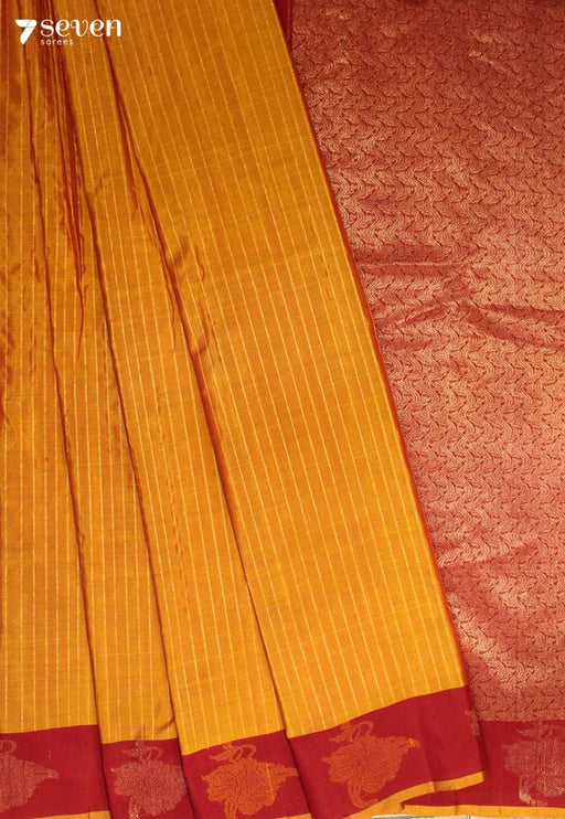 Vaasrini Signature Seven Handloom Rust Orange Bangalore Pure Silk Cotton Saree - Seven Sarees - Saree - Seven Sarees