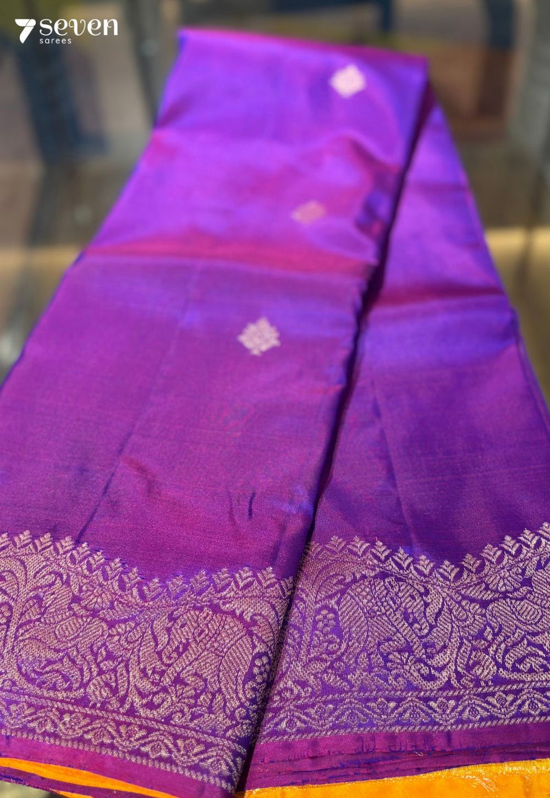 Vadaamalli Signature Seven Handloom Violet/ Yellow Bangalore Pure Silk Saree|Silk Mark Certified - Seven Sarees - Saree - Seven Sarees